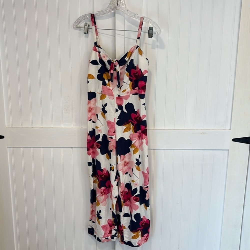 Old Navy floral, sleeveless, linen blend jumpsuit size SP
